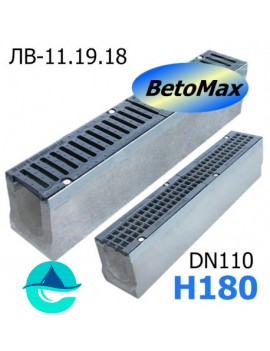 BetoMax ЛВ-11.19.18-Б лоток водоотводный бетонный с решеткой чугунной щелевой ВЧ-50 кл. D или E